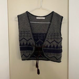 Vintage Dark Gray Cropped Waist Vest Cardigan